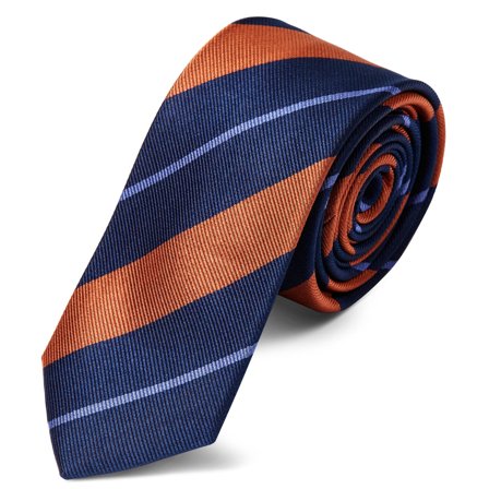 Orange & Pastel Blue Stripe Navy Silk 6cm Tie for Men - Patterned Ties