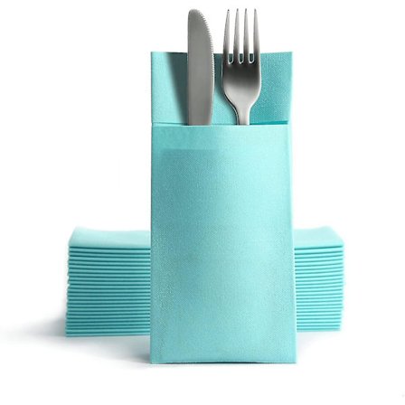 Bestik Servietter Bestik Lommer, Stof-lignende, Engangs Servietter, 42*42cmcm, (50stk, Mint Blå)