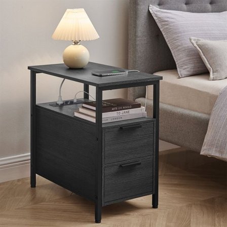 Sidobord med 2 lådor och inbyggt eluttag - Svart