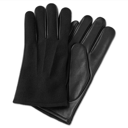 Hiems | Czarne rękawiczki ze skóry i wełny dla mężczyzn - Rękawiczki zimowe
