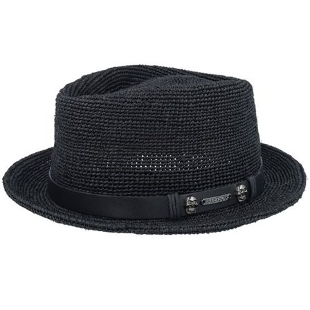 Stetson - Svart straw Hatt - Diamond Raffia Crochet Black Straw Hat @ Hatstore