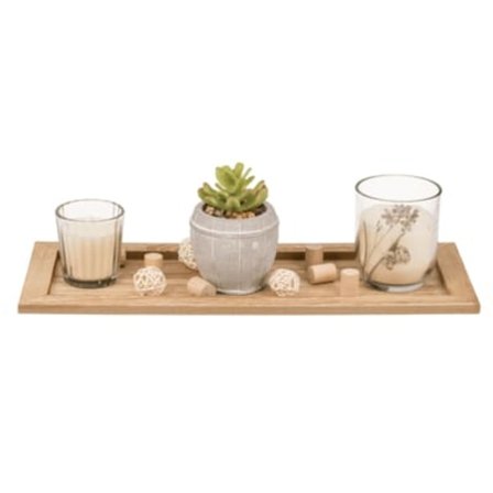 Out of the Blue Wooden Plate with 2 Glass Candles