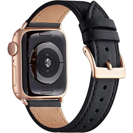 Apple Watch Läderarmband, Äkta Läder Ersättningsarmband för Apple Watch Series 9 8 7 6 5 4 3 2 1 & iWatch SE, Ultra (38mm 40mm 41mm, Svart)
