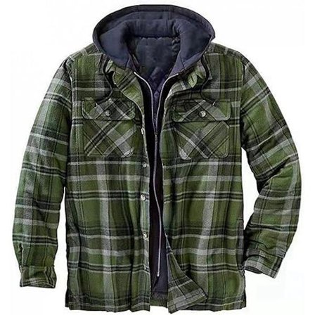 Hettegensere for menn Glidelås Hette Fleece Sweatshirts Pullover Varm Vinter Fuzzy Sherpa Foret Jakker Kåper for Menn Rutete Dyp Grønn XXL