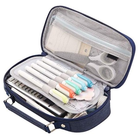 Stor kapacitet blyantsæske, farvet blyantsæske, blå