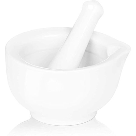 Porcelænsmorter og støder, keramisk urtekværn, 3,3 tommer hvid