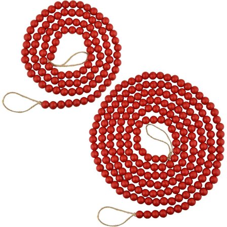 2 stk. træperleguirlander jule røde perleguirlander træ