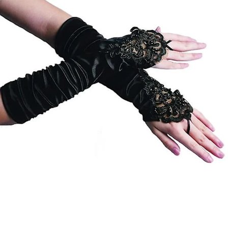 1920'er aftenhandsker lange satinhansker til albuen brude blondehandsker til bryllupsaften opera sort hvid til kvinder, satin rynket perlebro...