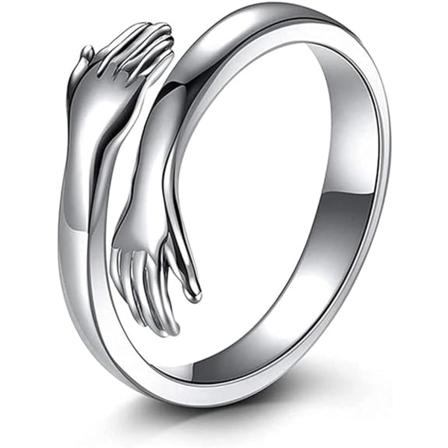Bague ouverte en argent avec mains serrées - Réglable - Pour femm