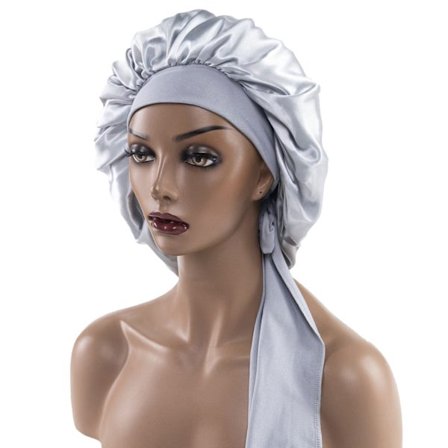 Nattmössa i satin för kvinnor med bred brätte Elastisk Mjuk cap som andas för lockigt hår
