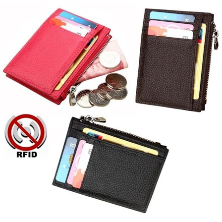 Rfid säkert Slimmad korthållare Plånbok i äkta läder m dragkedja