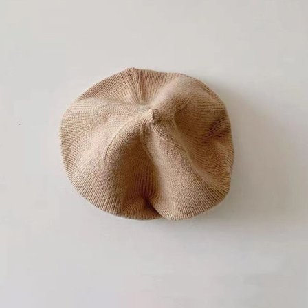 Modebebistickad Beret Hatt Solid Färg Barn Varm