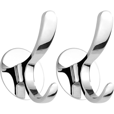 Självhäftande krokar Heavy Duty Stick on Coat Hooks Väggmonterad Dubbelkrok Design, Starkt klister, 2-pack kromdörrkrokar
