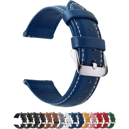 Armbånd 22mm Ekte Lær Herre Dame Blå Spenne Stål Sølv Hurtigkobling Fargebestandig, Lær