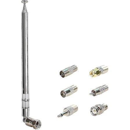 Universal 75 Ohm Am Fm radioantenn, 120 cm 47,2 tum lång, 10 sektions teleskopisk ersättningsantenn i rostfritt stål, för sändningar och tv