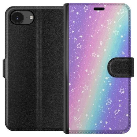 Kompatibelt Lommeboketui til Apple iPhone 16e Rainbow-farget pastellbakgrunn med hvite stjerner og gnistrende prikker i myk overgang