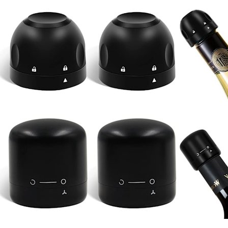 Vinstoppare for vin og champagne, 4 gjenbrukbare vinstoppare