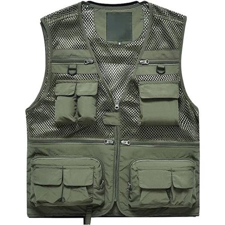 (Grøn) Herre Outdoor Multi Lommer Vest Hul Ud Camping Fiskeri Vest Casual Fotografering Ydertøj