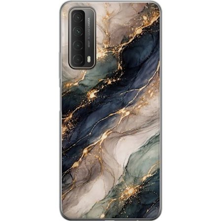 Yhteensopiva Puhelinkuori Huawei Huawei P smart 2021 Ylellinen abstrakti marmoritaide mustalla, valkoisella ja kullalla elegantteine linjoineen, ekskl