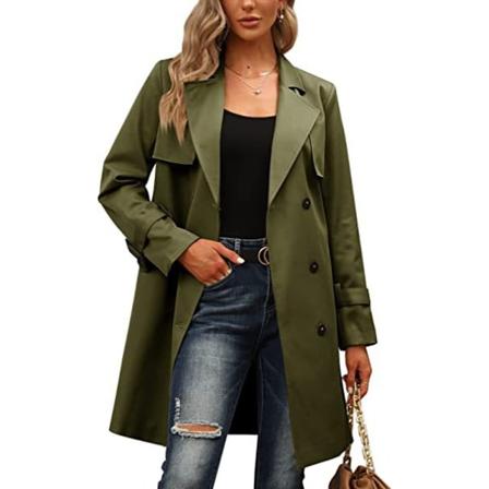 Kvinnors dubbelknäppt mode Casual trenchcoat vinter- och höstslagsband Midi-rock green XL