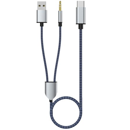 2-i-1 Type-C Bilstereo Kabel 1 Delt 2 Type C til USB A 3.5mm Aux Kabel Blå
