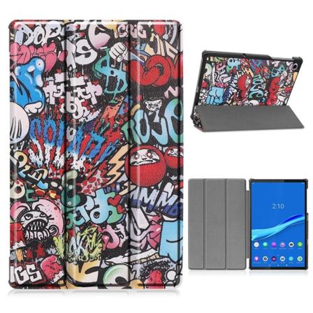 Lenovo Tab M10 FHD Plus tri-fold mønster læderetui - Tegneseriegraffiti Multicolor