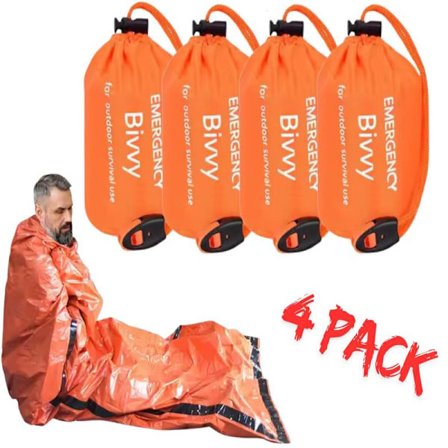 4 stk Utendørs Nød Vanntett Termisk Sovepose Camping Overlevelse Bivuakksekk oransje