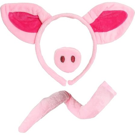 I LOVE FANCY DRESS Grisekostyme Tilbehørssett - Rosa griseører på hårbøyle, falsk grisenese og grisehale