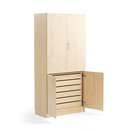 Hoher Lagerschrank aus Holz THEO, 6 Schubladen, Birke