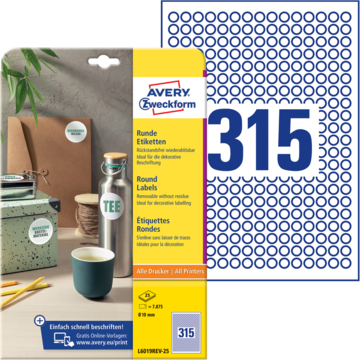 Etikett Hvit Avtagbar Ø 10mm