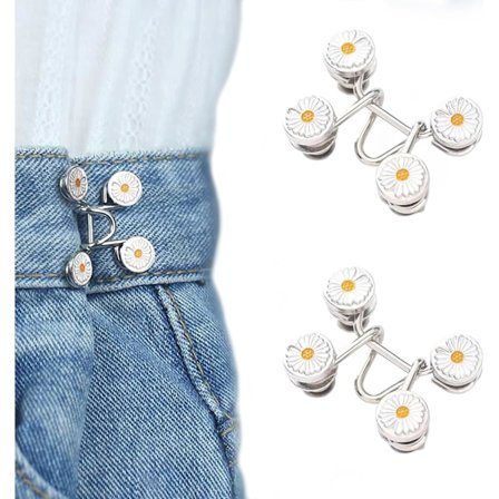 Jeans Knapper, Justerbar Jeans Knap, Aftagelig Jeans Knap, Ingen Syning Nødvendig, Perfekt Pasform Øjeblikkelig Jeans Knap (Daisy)