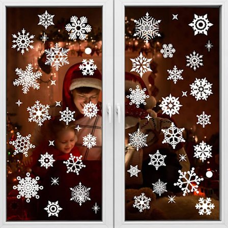 2 autocollants de Noël, autocollants de fenêtre de Noël en PVC avec flocon de neige, autocollants statiques élégants avec flocon de neige blanc 27