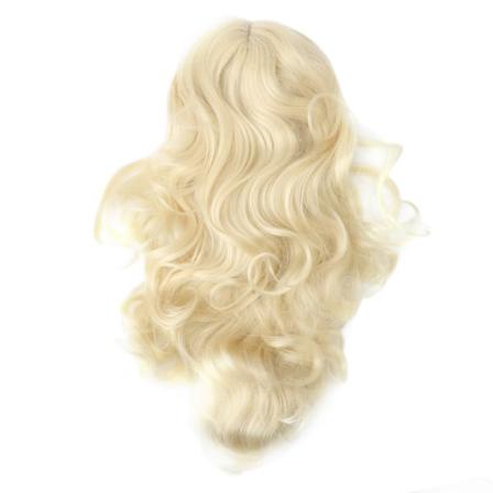 Lång vågig blond peruk med mittbena för kvinnor, lång lockig peruk av värmesäkert syntetiskt hår för Halloween Cosplay