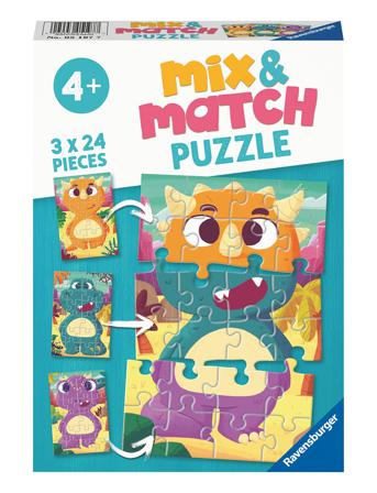 Mix & Match Cute Dinos 3X24P Toys Puzzles And Games Puzzles Classic Puzzles Monivärinen/Kuvioitu Ravensburger