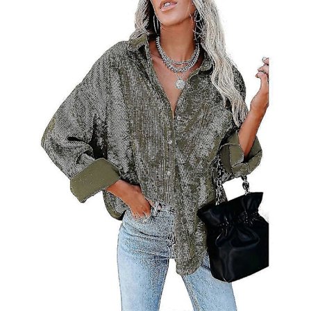 Dame Fløjls Corduroy Skjorte Knap Ned Afslappet Varm Langærmet Jakke Bluser Toppe