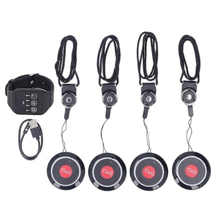 Trådløst Restaurant Service Kaldesystem 1 Ur og 4 Knap Pagers Vandtæt Restaurant Pagersystem til Restaurant Hospital Hotel