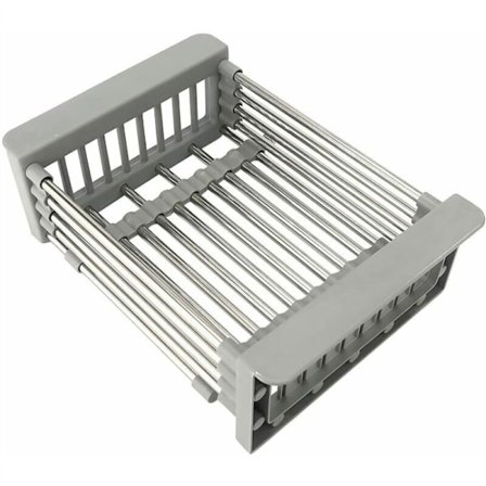 Udtrækkelig opvaskestativ, opvaskestativ over vasken, opvaskestativ og frugtstativ - Rustfrit stål til køkken, kraftig vaskestativ (Gr