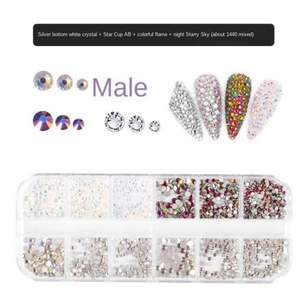 Negledekorationer til neglekunst 12 Ge Mei Jia fladbundet rhinsten lang æske magisk farve blandet pakke 1440 stk. 12 grid manicure jewelry-04