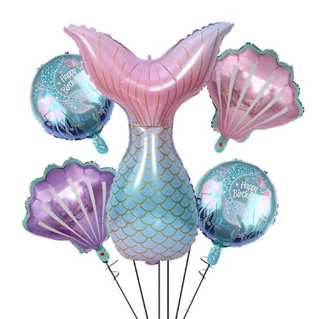 5 stk. folie ballon sæt havfrue hav tema fødselsdagsfest dekoration folie ballon musling helium ballon havfrue hale helium ballon fiskhale ballon