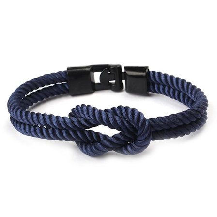 Mørk blå håndlavet stof armbånd knude reb mænds label flåde