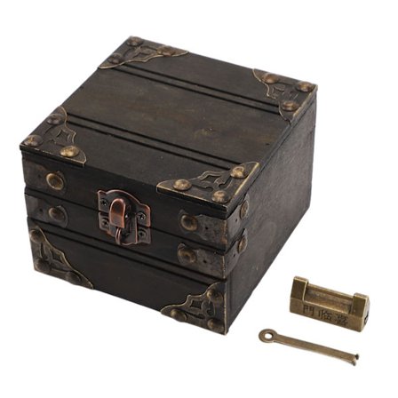 Stor smykkeskrin Stor kapasitet antikk slitesterkt tre mørkegrå vintage smykkeskrin med metallås for smykker og pynt