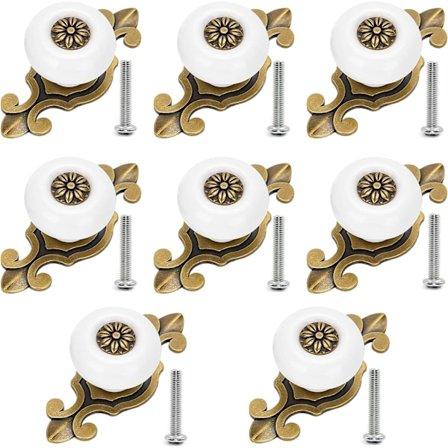 8 stk. Keramiske Knapper Møbelknapper Vintage Skuffe Knapper Metal K