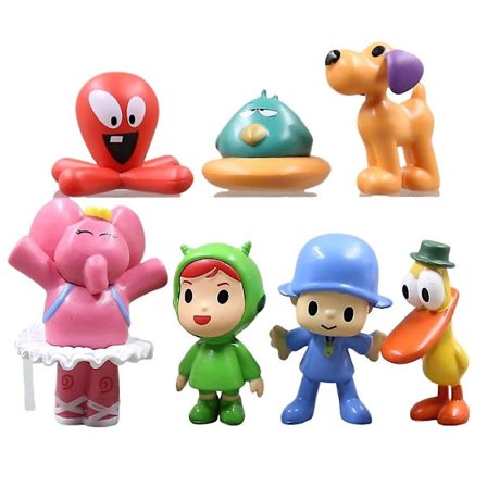 7 stk./sæt Kawaii Pocoyo Dyr Legetøj Fugl And Elefant Dukke Legetøj Model Scene Ornamenter Anime Tegneserie Søde Pvc Figurer Legetøj