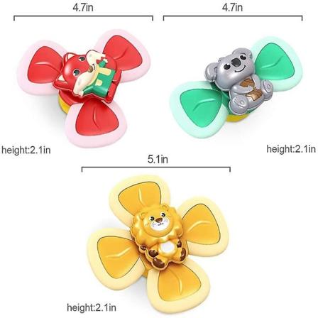3 st sugkopp snurrande topp leksaker med söta djur intressanta baby badleksaker