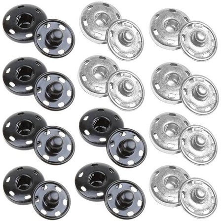 12 sæt syknapper sy knapper DIY trykknapper metalknapper sølv sort til håndværk tøj pung håndtaske (19mm)