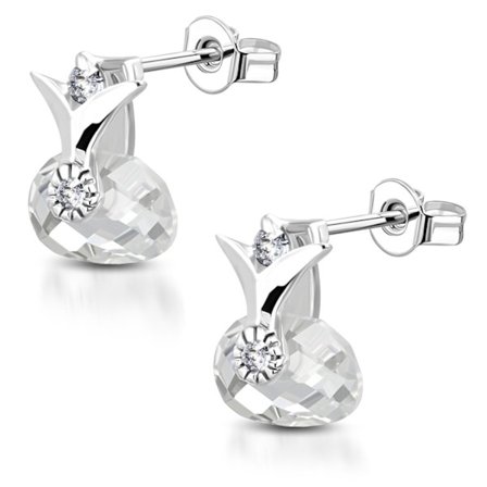 Silverpläterade Stud Örhängen i Form av en Söt Blomma med Vit CZ Kristall i Silver Färg