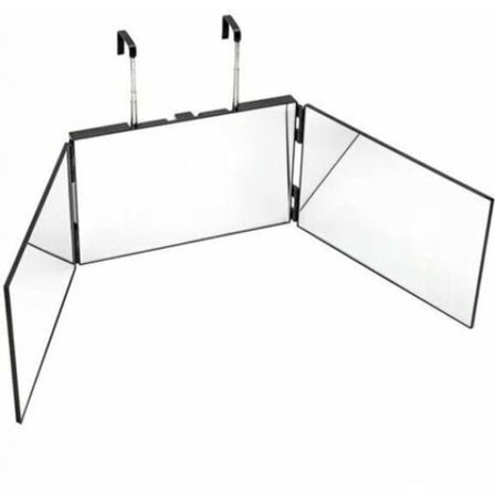 Tredelt speil for selv-klipping av hår, portabelt barberspeil med klar refleksjon og justerbar høyde for menn og kvinner (svart)