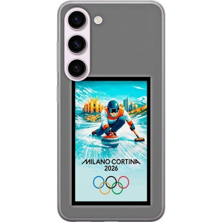 Yhteensopiva Puhelinkuori Samsung Galaxy S23 Jääkiekkoilukuva, jossa pelaajat liikkuvat jäällä, Milano Cortina 2026, Milanin maamerkit ja olympialaist