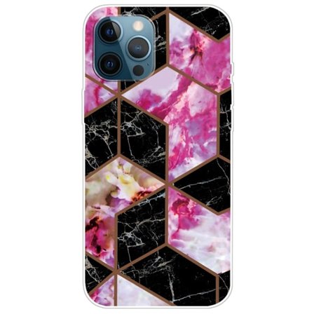 Marmormotiv iPhone 14 Pro skal - Svart Och Rosa Marmor