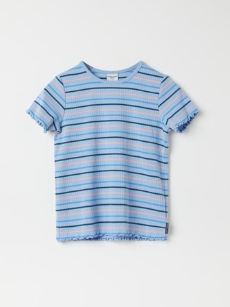 Polarn O. Pyret - Ribbed t-shirt with trim - 92 - Childrenswear - blue